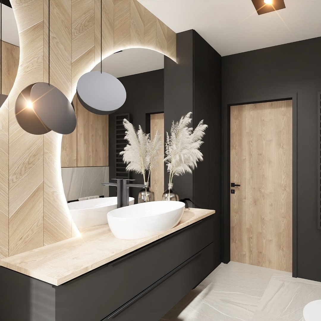 Czarne baterie łazienkowe w stylu Skandynawskim